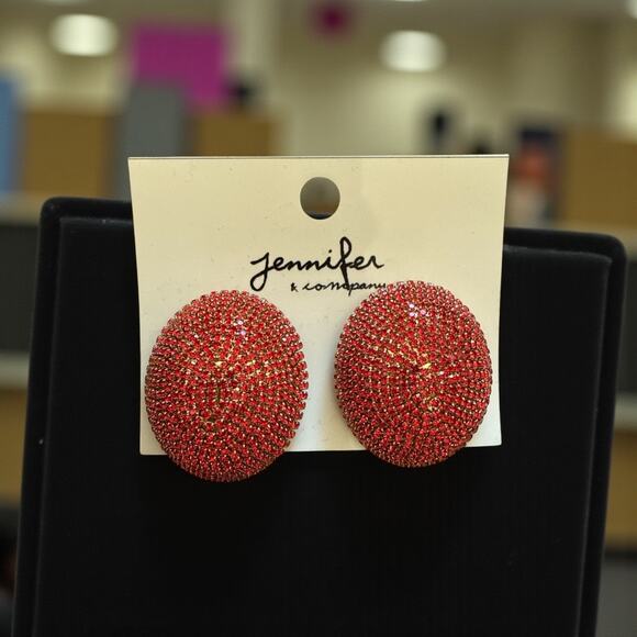 Jennifer & Co. Fashion Jewlery Oval Red Crystals Gold Plated EARRINGS NWT - Picture 3 of 5